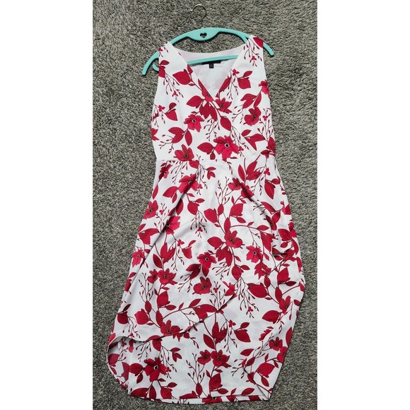 Banana Republic Dresses & Skirts - Banana Republic Red Floral White Faux Wrap Asymmetrical Tulip Midi Dress Size 6